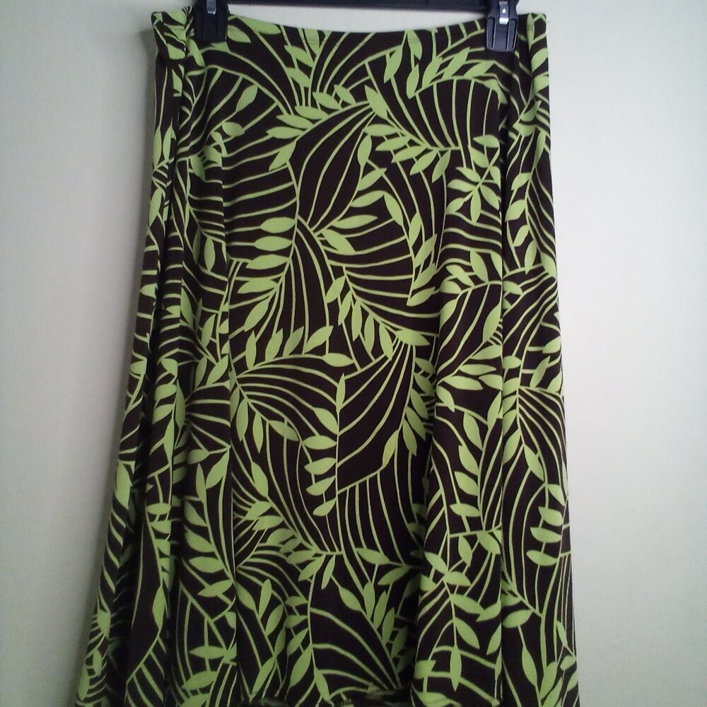 Maggy L Skirt Women 10 Elastic Waist Soft Stretch Pattern Brown Green